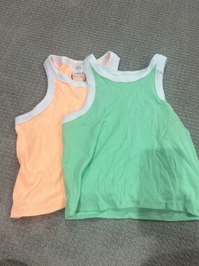 Zara Kids Tank Tops in Green & Peach with White Trim